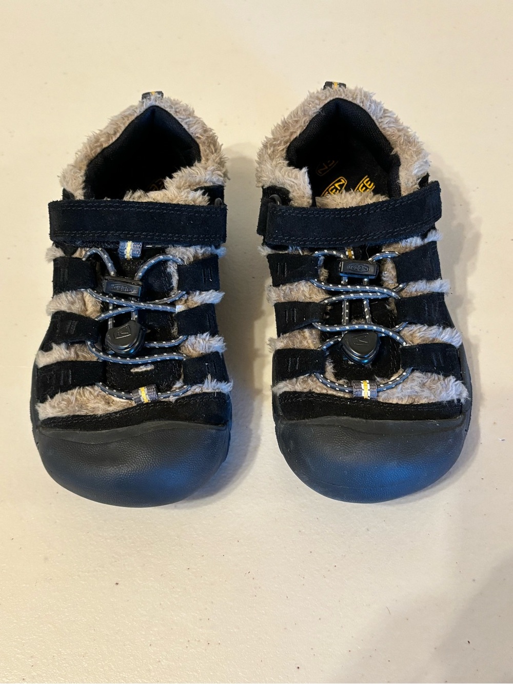 Keen Black and Beige Fuzzy Kids Walker